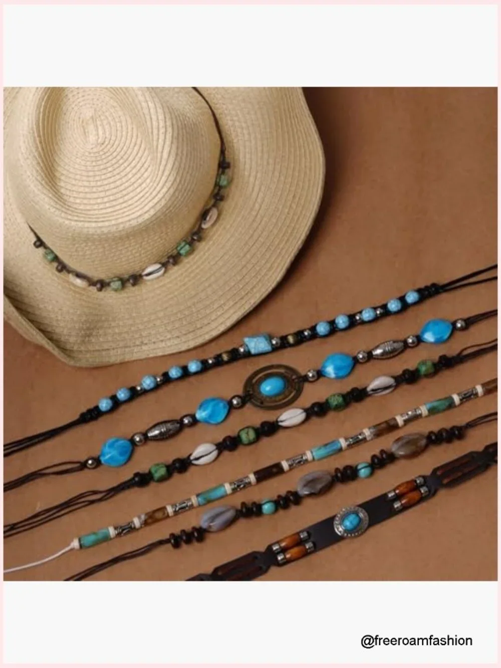 6Pc Western Hat Bands Cowboy Hat Accessories Leather Beaded Hatbands
